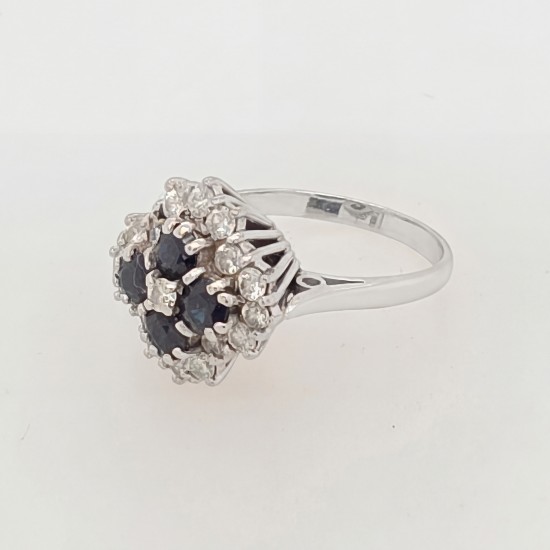 Pre Owned 18ct White Gold Sapphire and Diamond Cluster Ring ZA958